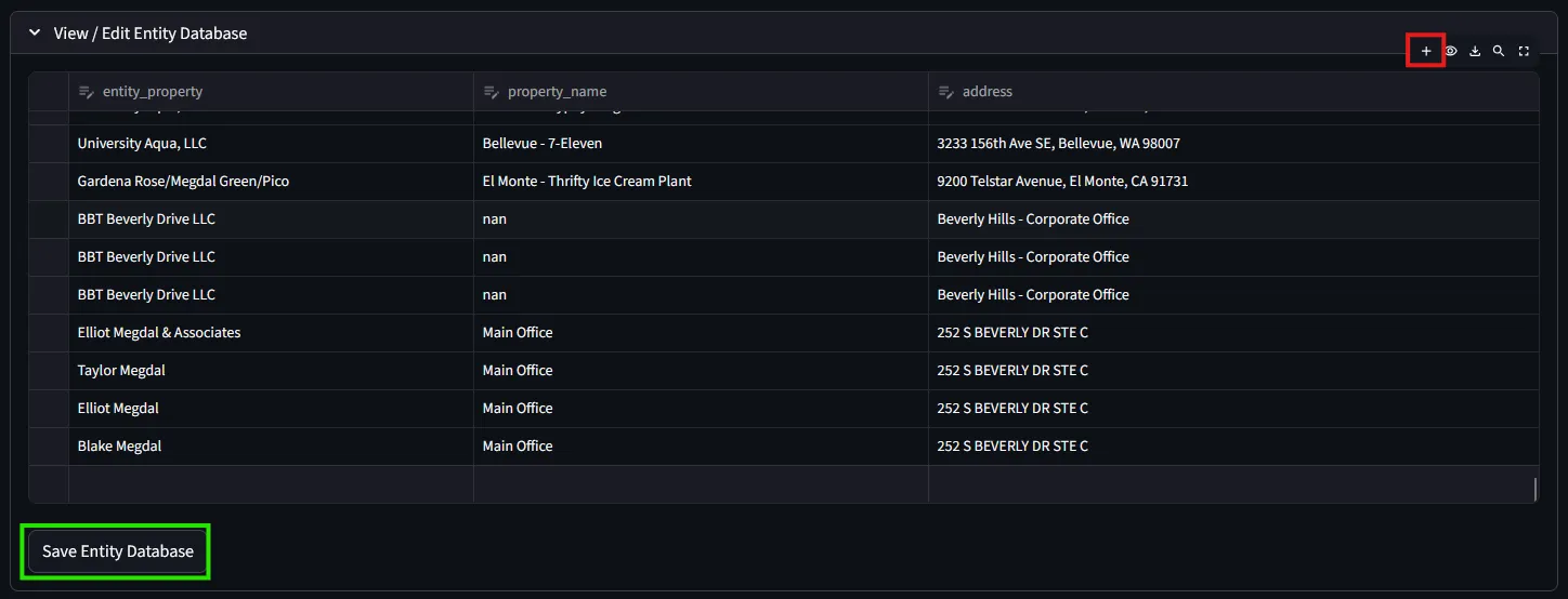 Entity database editor