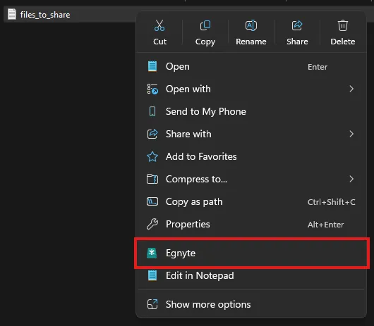 Egnyte context menu