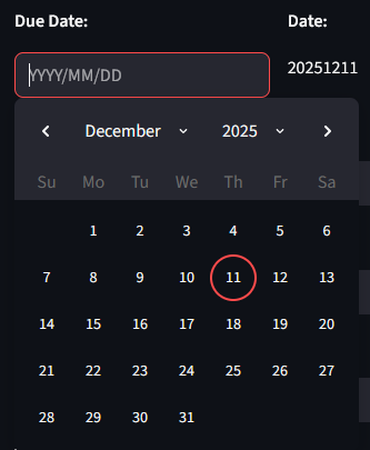 Due date calendar picker