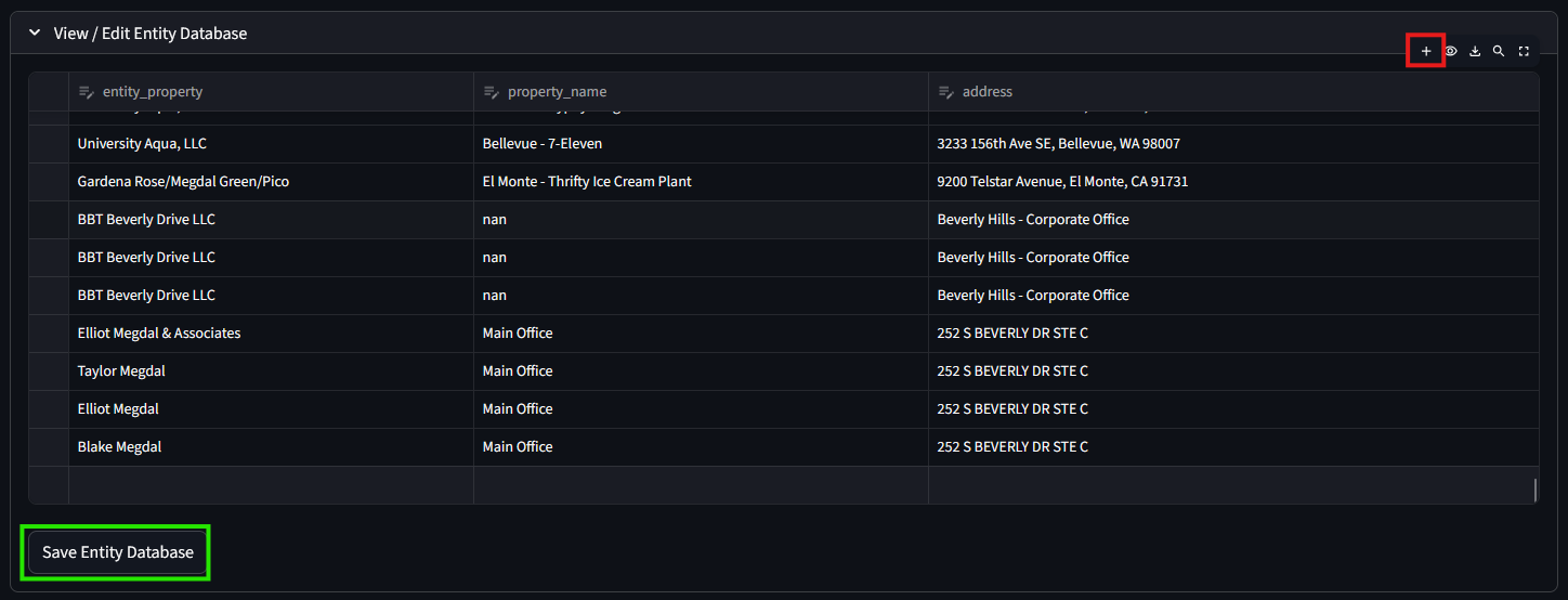 Entity database editor