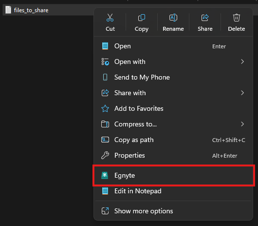 Egnyte context menu