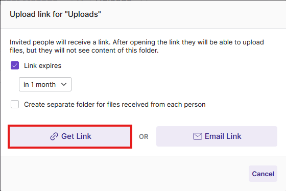 Upload link settings