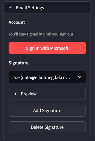 Email settings panel