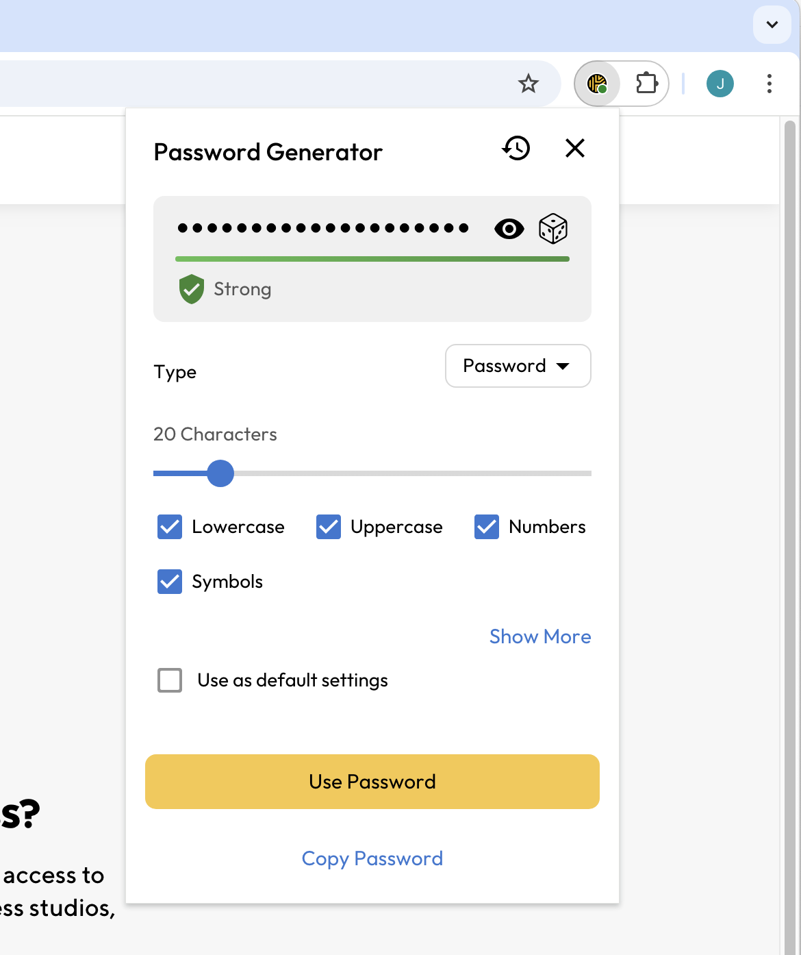 Password generator in the browser extension