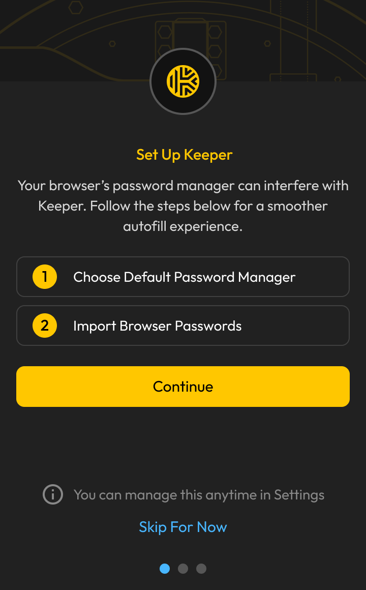 Keeper first-time setup prompt