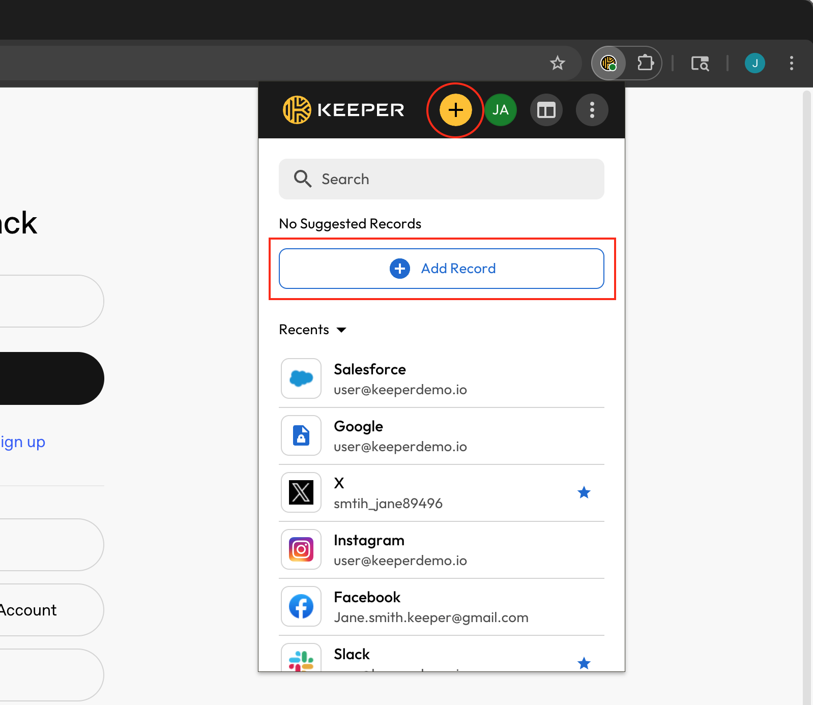 Add or create a record from the toolbar