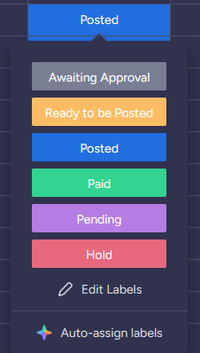 Monday.com status labels