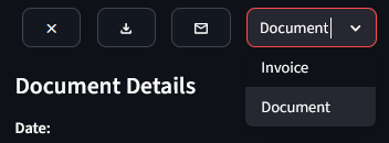 Top menu showing remove, download, email buttons and document type dropdown