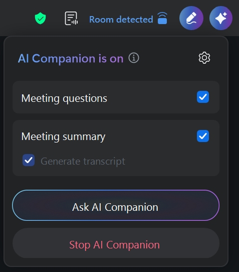 AI Companion panel during a meeting