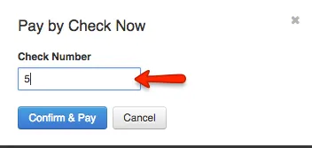 Enter check number dialog with Confirm & Pay button
