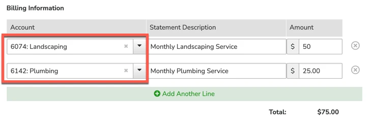 Billing Information section with Account, Statement Description, and Amount lines
