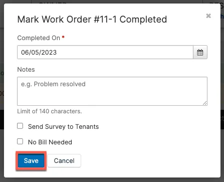 Mark Completed dialog
