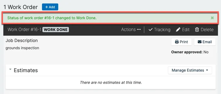Mark Work Done dialog