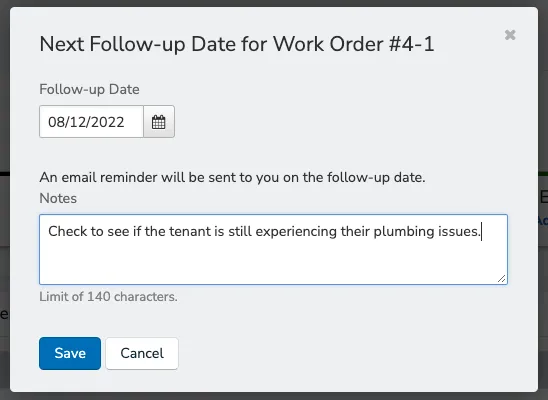 Schedule work order dialog