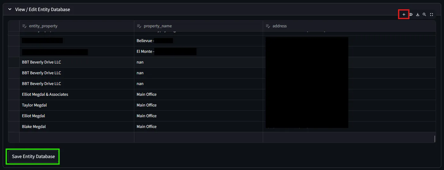 Entity database editor