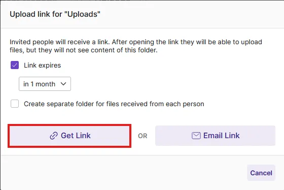 Upload link settings