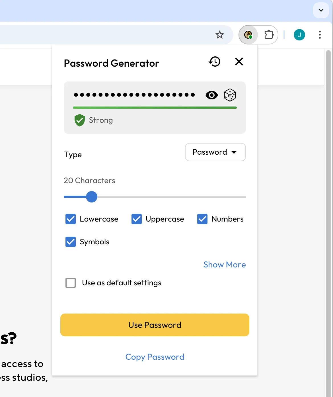 Password generator in the browser extension