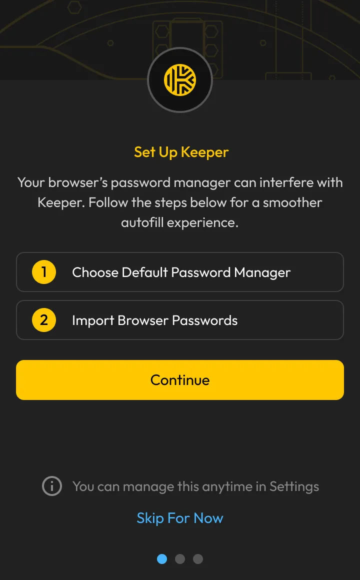 Keeper first-time setup prompt