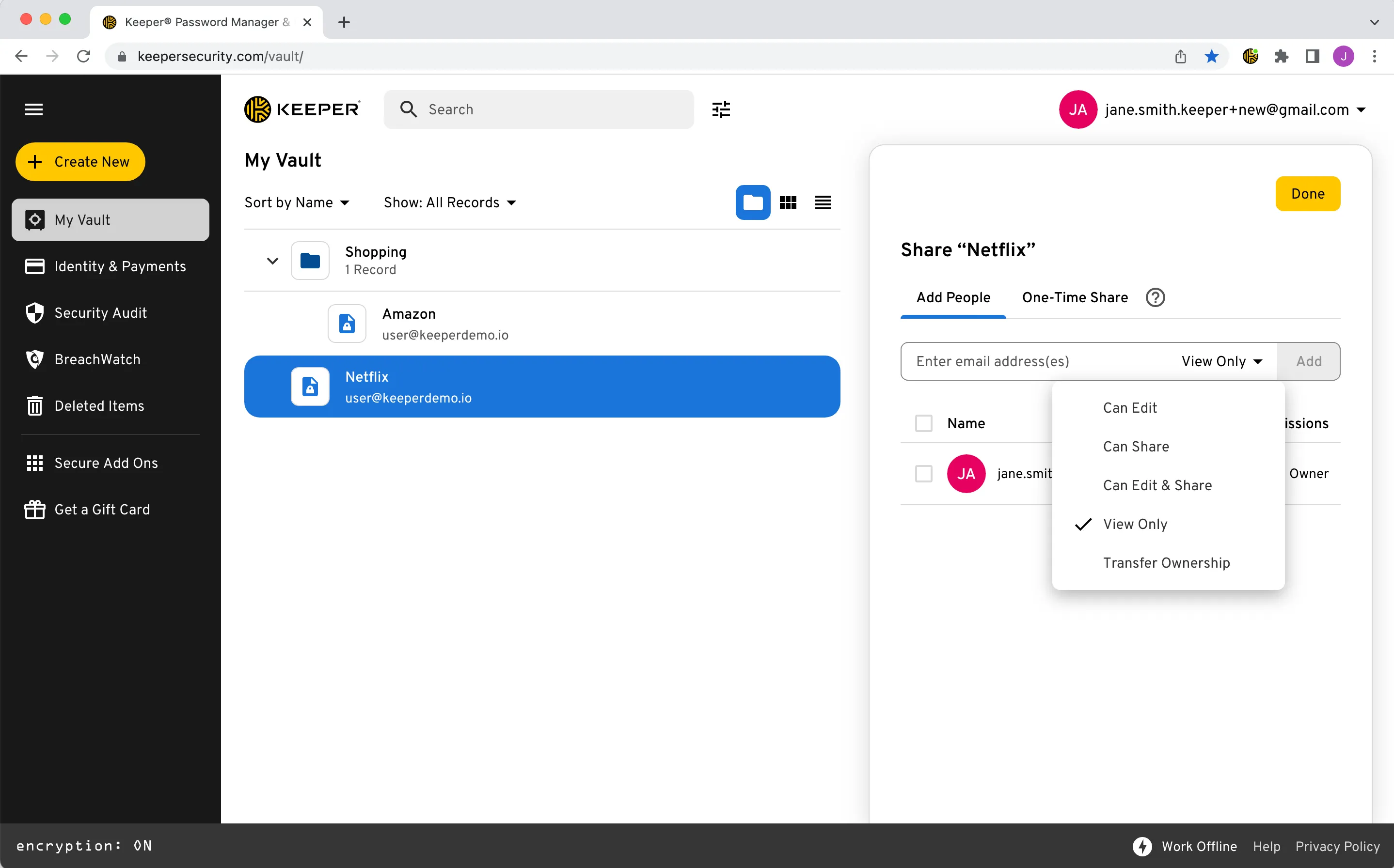 User search and permission dropdown