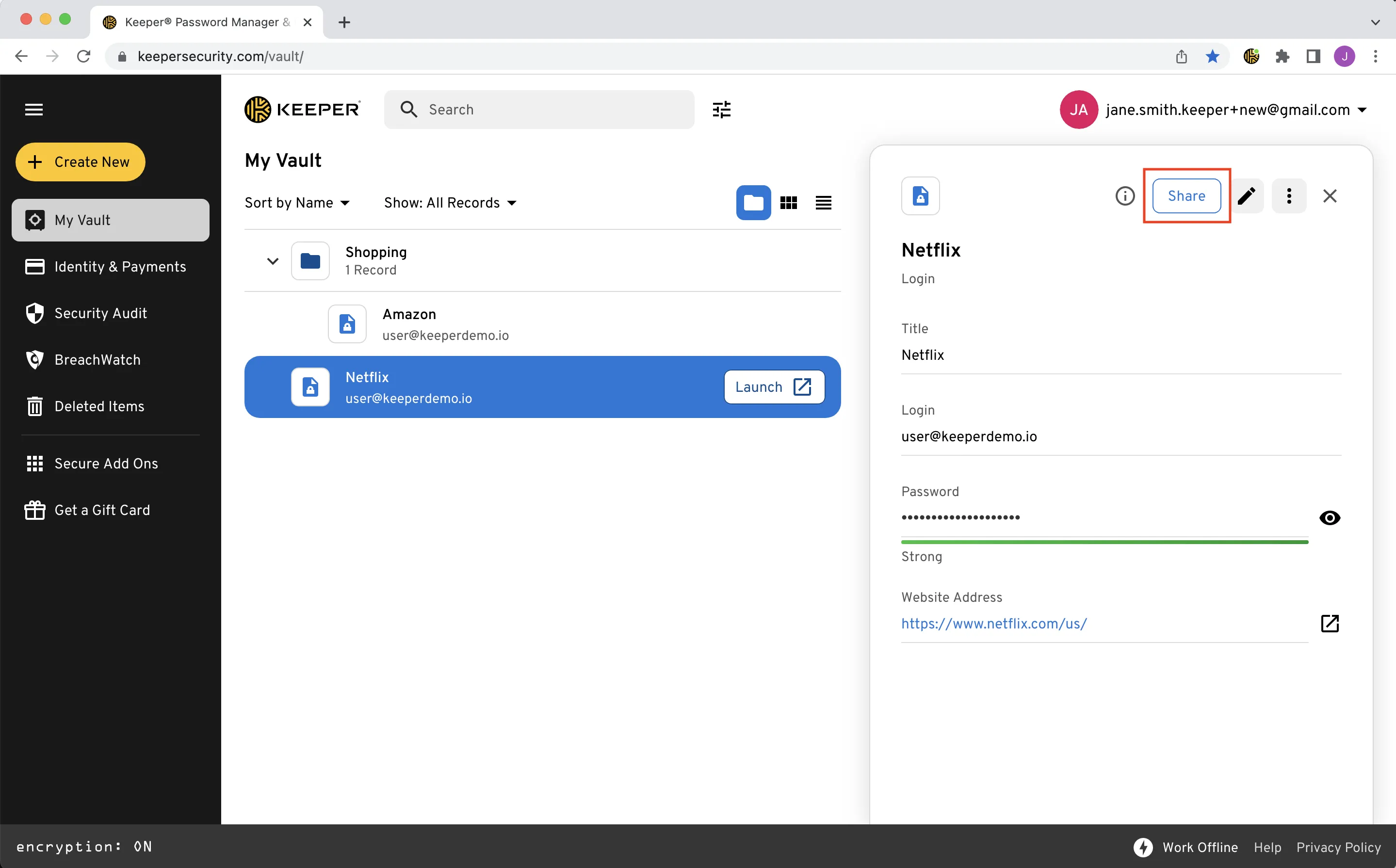 Share a record dialog