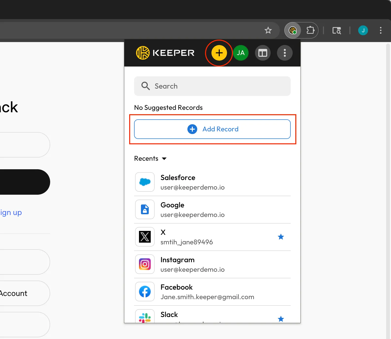 Add or create a record from the toolbar