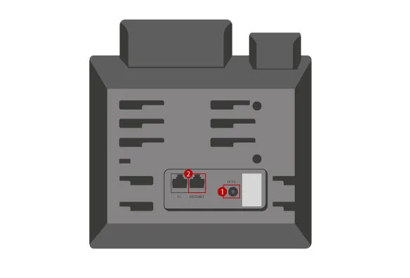 Yealink T33G back panel showing power and ethernet ports