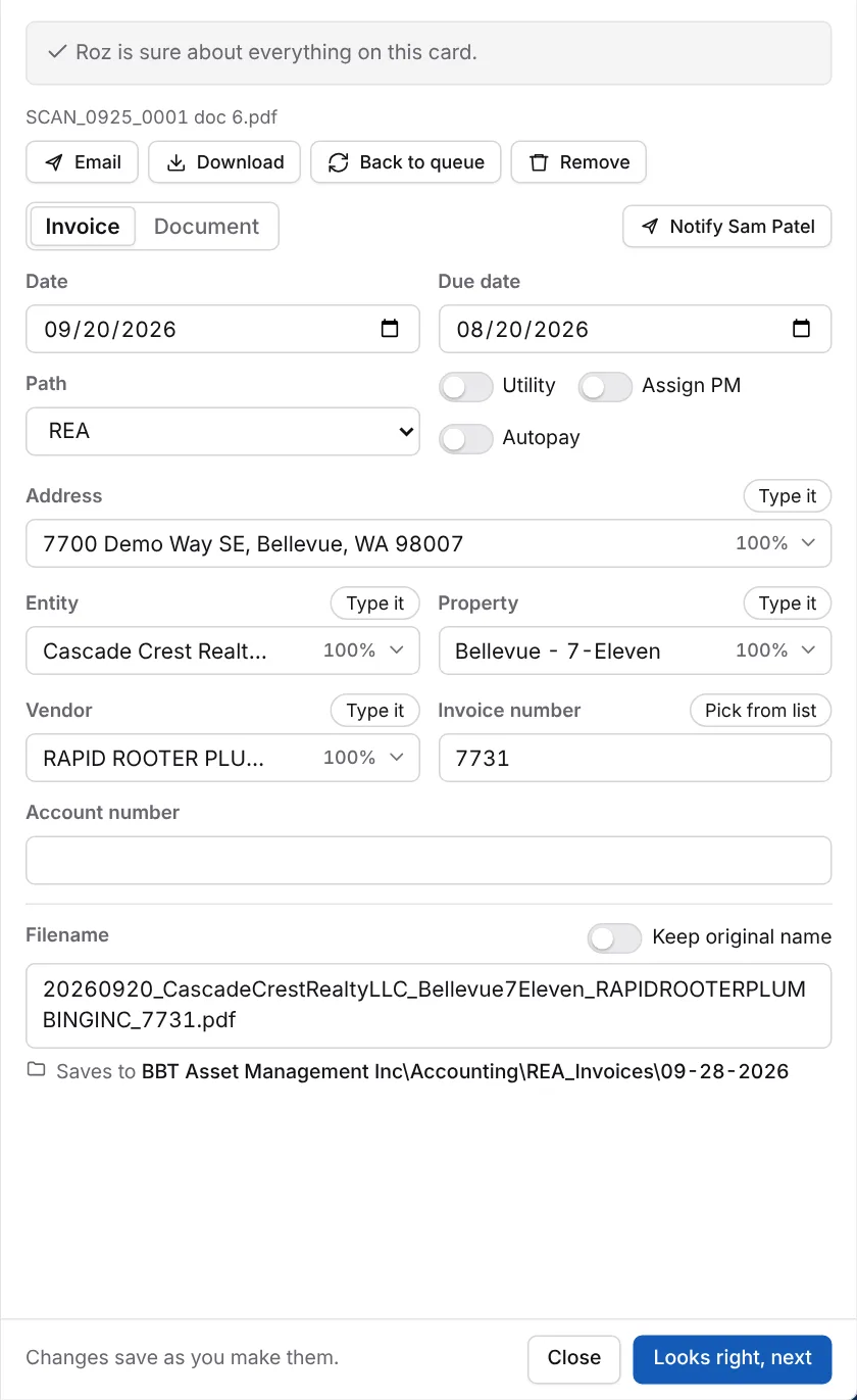Invoice number typed by hand with the Pick from list button