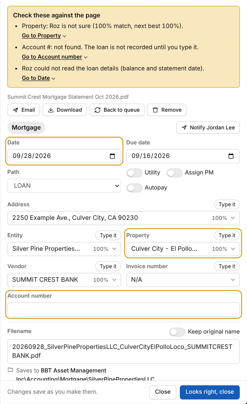 Mortgage card with the LOAN path locked