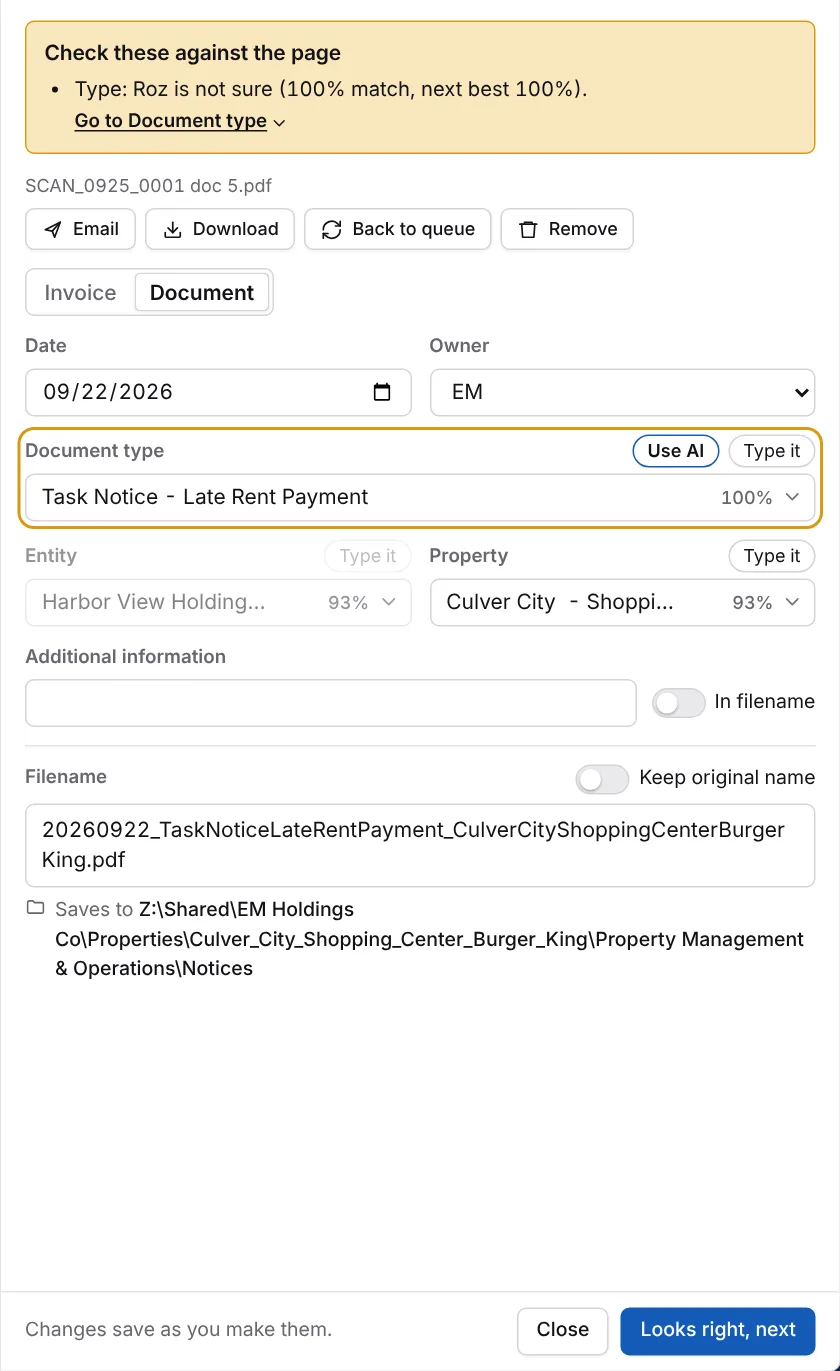 Task notice card saving to the Notices subfolder