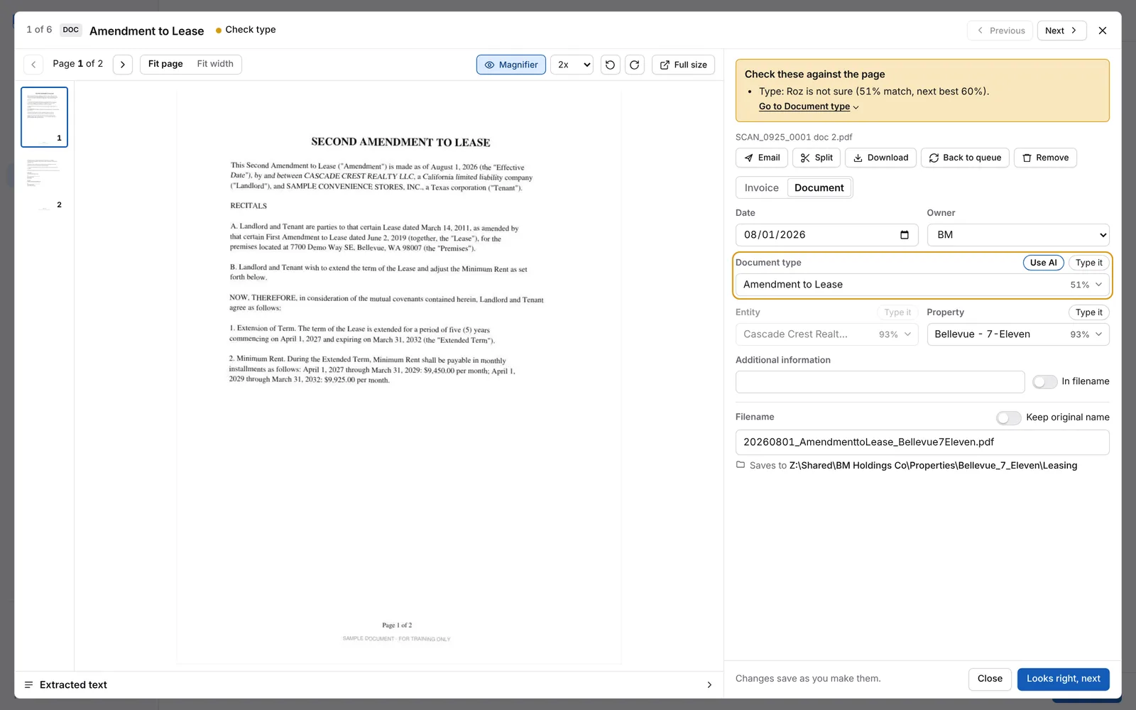 Card editor with the document on the left, and Check these against the page and the fields on the right