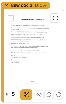 Page card with the New doc tab, and the new document, leave out and turn buttons