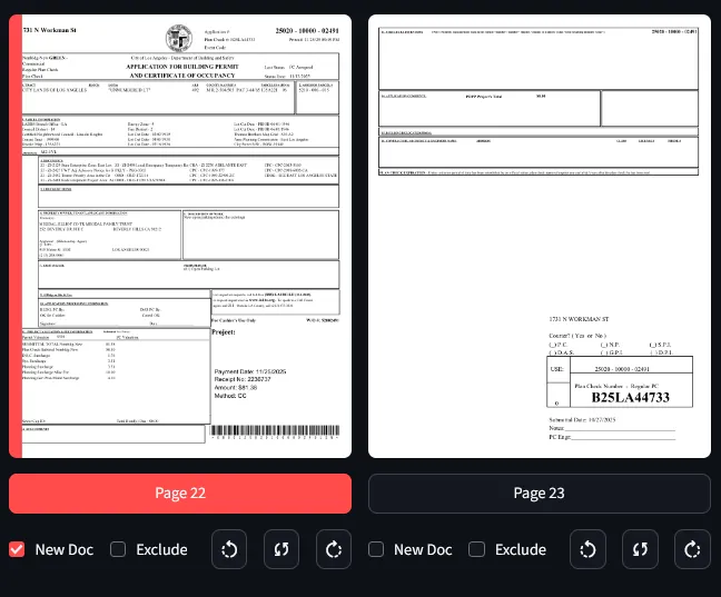 Page thumbnails with controls