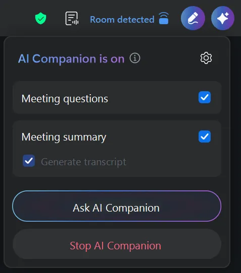 AI Companion panel during a meeting