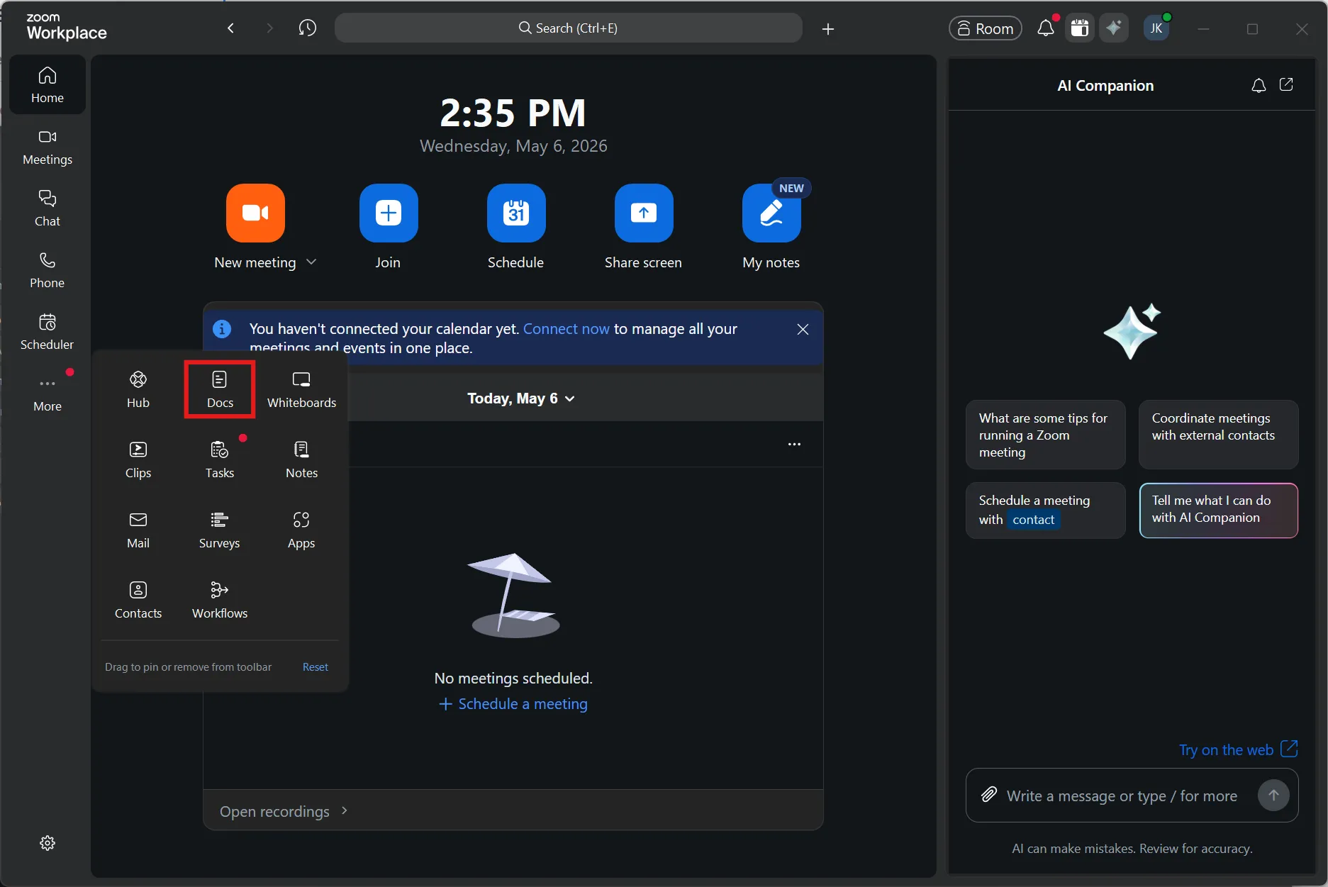 Docs option in the More menu
